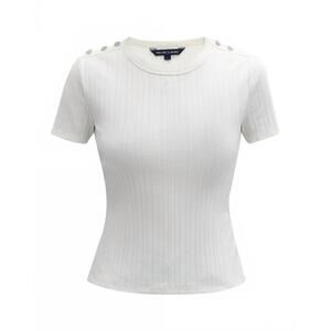 NEW VERONICA BEARD women's draya tee with rhinestone buttons in white